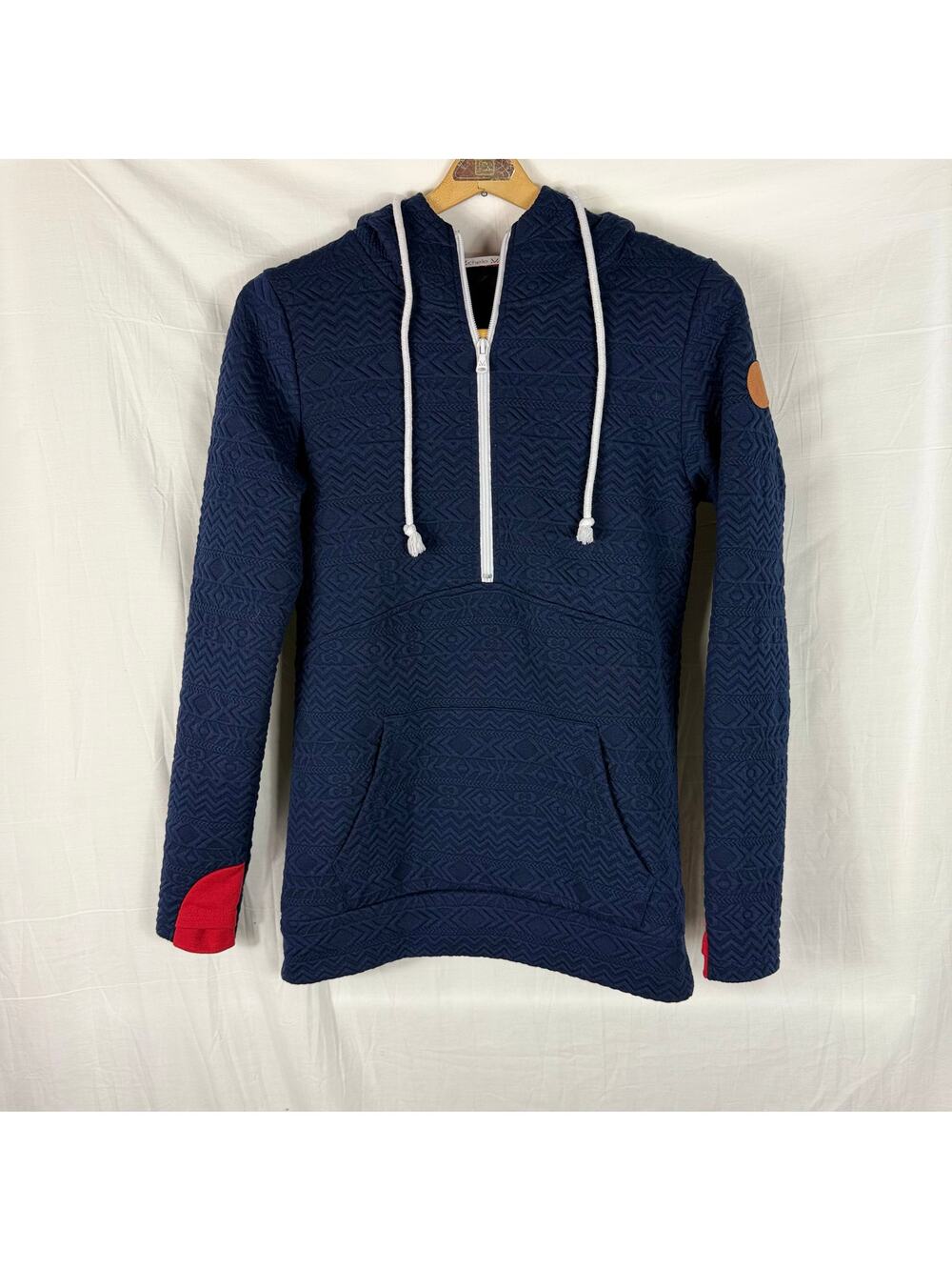 Michelle Mae Blue Quilted Half Zip LS Polyester Pullover Hoodie Small